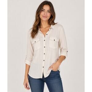 A.N.A Cream Button Down Shirt Neutral Roll Tab Shirt size large